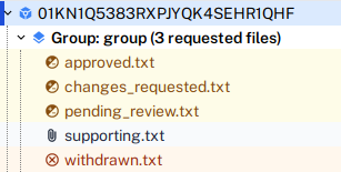 Request file icons during independent review - researcher's view